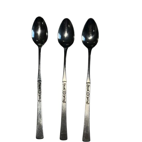 Ecko Eterna Cantina Iced Tea Spoons 3 Stainless Steel Japan Vintage Long Handle - Picture 3 of 10